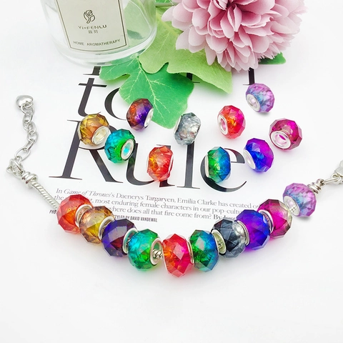 Gradient Faceted Large Hole Resin Charm Beads Colorful Rainbow Spacer Beads For DIY Bracelet Necklace Jewelry Making