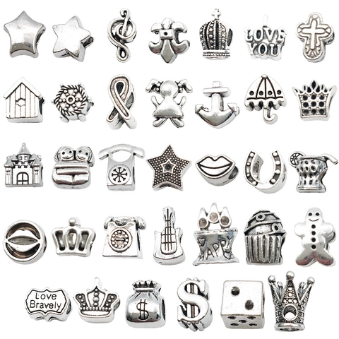 DIY Antique Silver Large Hole Beads Alloy Charms Pendants For Bracelet Necklace Jewelry Making Various Shapes Gift Jewelry Accessories