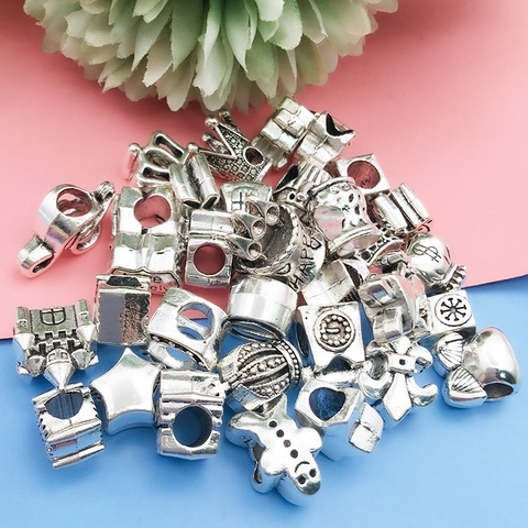 DIY Antique Silver Large Hole Beads Alloy Charms Pendants For Bracelet Necklace Jewelry Making Various Shapes Gift Jewelry Accessories