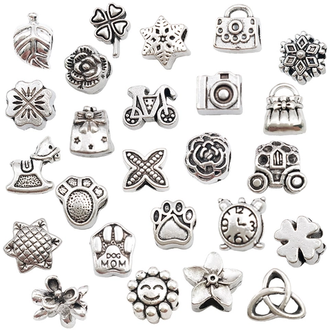 Vintage Zinc Alloy Large Hole Beads For DIY Jewelry Making Flower Leaf Camera Animal Paw Print Charms Bracelet Accessory