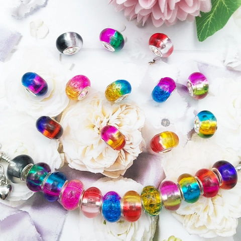 Cuentas de Resina con Degradado y Agujero Grande para Hacer Joyas DIY Pulsera Collar Estilo Europeo Cuentas Separadoras Coloridas Accesorios