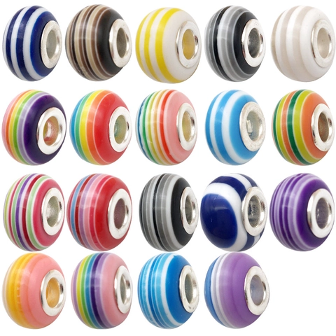 Colorful Striped Resin Large Hole Beads With Alloy Core Bohemian Spacer Charms For DIY Jewelry Making Bracelet Necklace