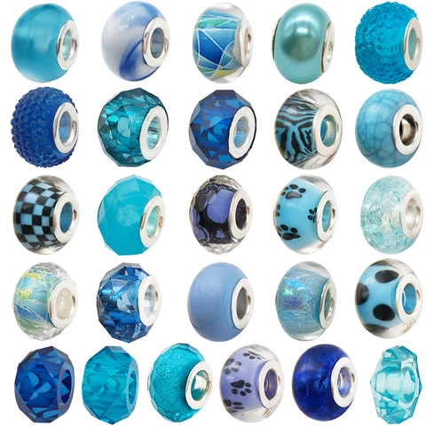 Blaue Harz Großlochperlen DIY Charms Für Die Schmuckherstellung Facettierte Runde Lose Perlen Herz Pfote Schachbrett Marmor Stil