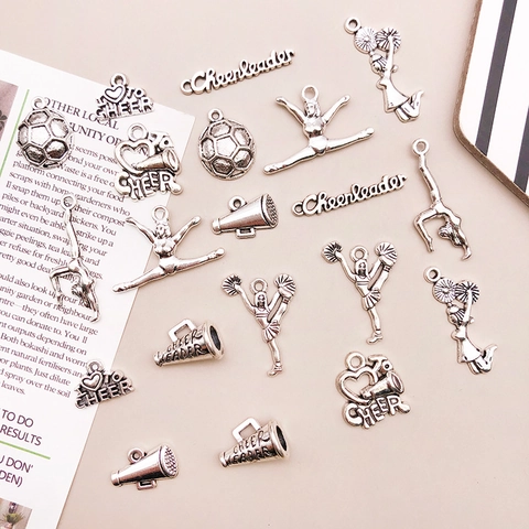 Antiek Zilveren Legering Cheerleader Hangers DIY Sieraden Bedels Megaphoon Voetbal Dans Silhouet Voor Armbanden Sleutelhangers Maken Cadeau