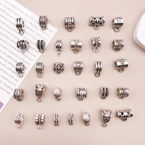 Vintage Zinc Alloy Large Hole Bail Beads Pendants For DIY Bracelet Necklace Antique Silver Heart Flower Charms Connectors Jewelry Findings
