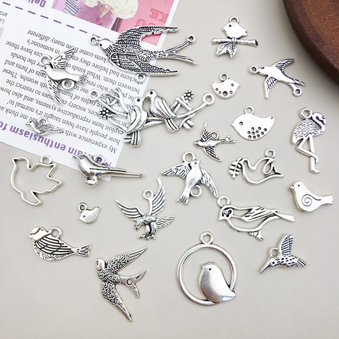 Colgantes de Pájaro de Aleación de Plata Antigua Vintage para Joyería Artesanal Golondrina Flamenco Paloma Charms DIY Accesorio
