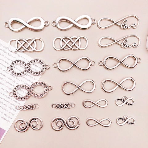 Antique Silver Alloy Infinity Symbol Connectors Love Heart Pendants For DIY Necklace Bracelet Jewelry Making Accessories