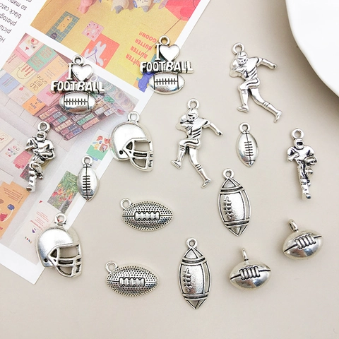 Antique Silver Alloy American Football Charms Pendants Helmet Athlete Sports Theme DIY Jewelry Making Accessories For Bracelet