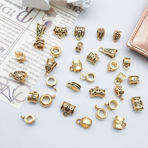 Antique Gold Alloy Retro Jewelry Bails Heart Love Pattern Large Hole Pendant Connectors For DIY Necklace Bracelet Making Jewelry Components