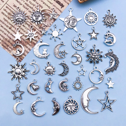 Vintage Antiksilber Legierung Himmlische Anhänger Set Sonne Mond Stern Tier Charms Für Halskette Armband Schmuckherstellung