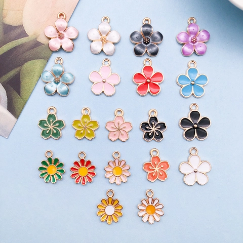 Zinc Alloy Enamel Flower Charms Cherry Blossom Daisy Pendants For DIY Bracelet Necklace Keychain Jewelry Making Accessories
