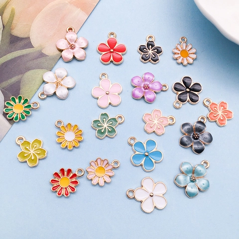 Zinc Alloy Enamel Flower Charms Cherry Blossom Daisy Pendants For DIY Bracelet Necklace Keychain Jewelry Making Accessories