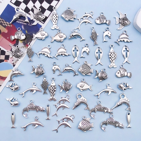 Antique Silver Alloy Ocean Sea Animal Charms Mixed Fish Dolphin Whale Pendants For DIY Bracelet Necklace Jewelry Making Accessories