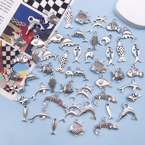 Antique Silver Alloy Ocean Sea Animal Charms Mixed Fish Dolphin Whale Pendants For DIY Bracelet Necklace Jewelry Making Accessories
