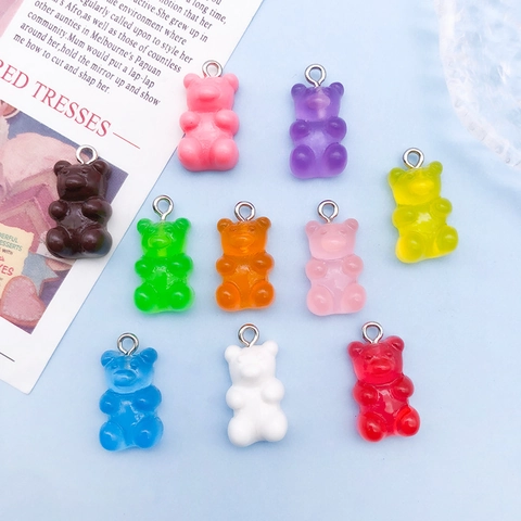 Resin Gummy Bear Pendants Colorful Acrylic Bear Charms With Metal Loop For DIY Necklace Bracelet Earrings Jewelry Making