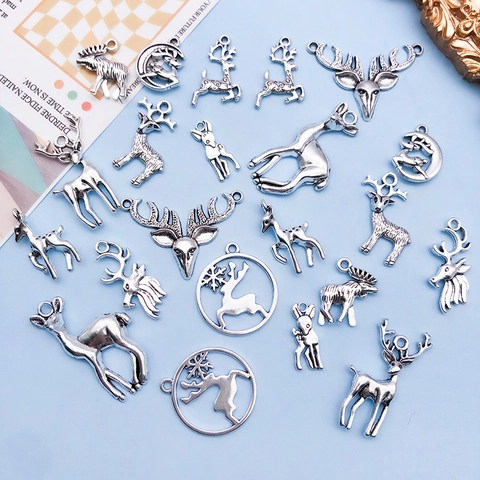 Vintage Antique Silver Alloy Deer Charms For DIY Jewelry Making Reindeer Moose Pendants For Necklace Bracelet Christmas Gift