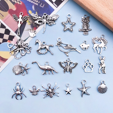 Vintage Antique Silver Alloy DIY Pendants Charms Mixed Animals Insects Sea Life For Necklace Bracelet Jewelry Making Accessories