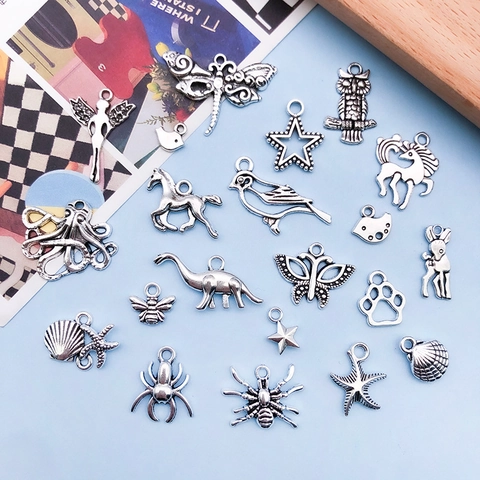 Vintage Antique Silver Alloy DIY Pendants Charms Mixed Animals Insects Sea Life For Necklace Bracelet Jewelry Making Accessories
