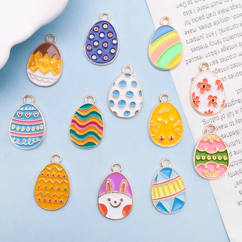 Cartoon Alloy Enamel Easter Egg Bunny Chick Charms Pendants For DIY Jewelry Making Necklaces Bracelets Accessories Gift