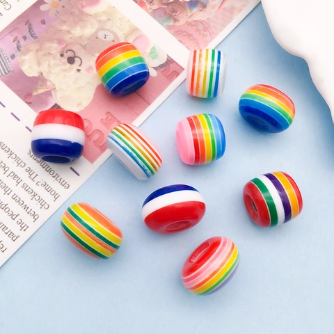 Rainbow Stripe Large Hole Resin Beads Colorful Barrel Spacer Beads For DIY Jewelry Making Bracelet Necklace Accessories