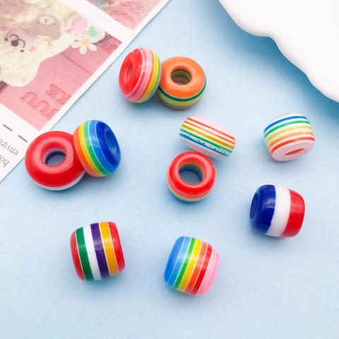 Rainbow Stripe Large Hole Resin Beads Colorful Barrel Spacer Beads For DIY Jewelry Making Bracelet Necklace Accessories