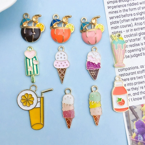 Summer Tropical Fruit Ice Cream Drink Enamel Alloy Charms For DIY Jewelry Making Colorful Drip Oil Pendants For Handmade Bracelets Necklaces