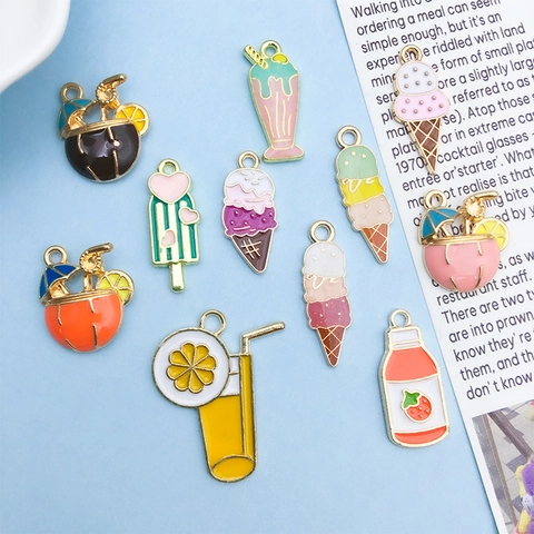 Summer Tropical Fruit Ice Cream Drink Enamel Alloy Charms For DIY Jewelry Making Colorful Drip Oil Pendants For Handmade Bracelets Necklaces