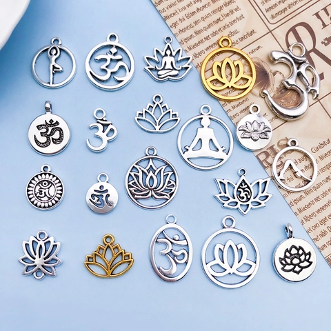 Mixed Zinc Alloy Yoga Lotus Om Symbol Pendants Antique Silver Gold Charms For Handmade DIY Necklace Bracelet Jewelry Making Accessories