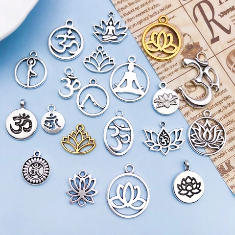 Mixed Zinc Alloy Yoga Lotus Om Symbol Pendants Antique Silver Gold Charms For Handmade DIY Necklace Bracelet Jewelry Making Accessories