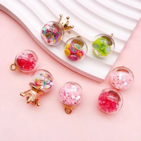 Creative DIY Glass Bottle Pendant Fruit Star Sequins Floating Bottle Charms Jewelry Making Accessory Craft Supplies