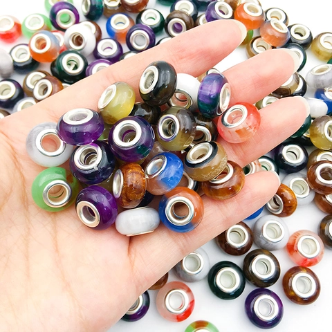 Gradient Resin Large Hole European Beads Silver Alloy Core Cat Eye Pattern DIY Charm Bracelet Making Jewelry Accessories