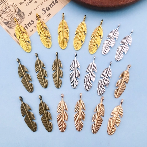 Vintage Legering Veer Hangers Gemengde Kleuren Voor DIY Sieraden Maken Armband Charms Brons Zilver Goud Craft Accessoires