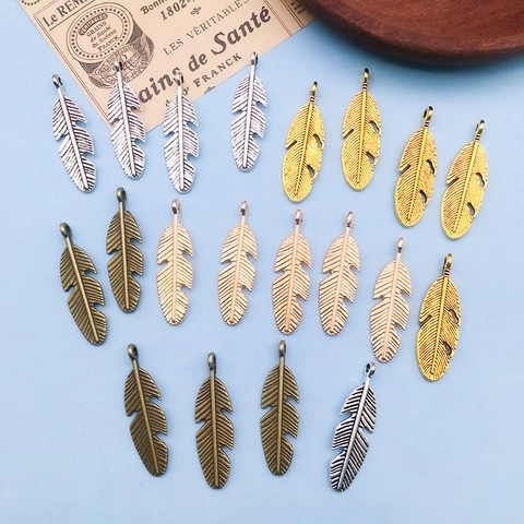 Vintage Legering Veer Hangers Gemengde Kleuren Voor DIY Sieraden Maken Armband Charms Brons Zilver Goud Craft Accessoires