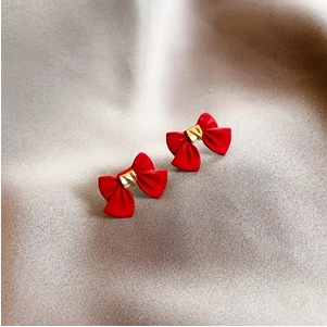 Pendientes de Botón de Lazo de Aleación con Poste de Plata de Ley 925 Estilo Coreano Dulce Rojo Negro Marrón Joyería Mujer