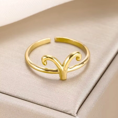 Fashion Adjustable Stainless Steel Rings For Women Gold Silver Aries Constellation Leaf Heart Cuban Link Wave Open Finger Ring Jewelry