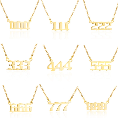 Collar de Colgante de Número de Ángel de Acero Inoxidable Fuente Gótica 000-999 Número de Suerte Joyería Minimalista para Mujeres