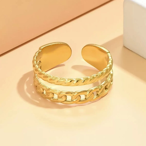 Bague Multi Couches En Acier Inoxydable Pour Femme Design De Chaîne Torsadée Et Cubaine Ajustable Bijoux De Mode