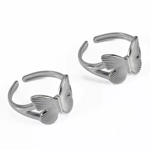 Anillo Abierto Ajustable de Acero Inoxidable para Mujer Minimalista Chapado en Oro 18K Mariposa Corazón Bambú Anillos Joyería