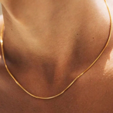 Minimalist Stainless Steel Box Chain Necklace For Men Women Gold Silver Electroplated Geometric Collar Chain Jewelry Gift