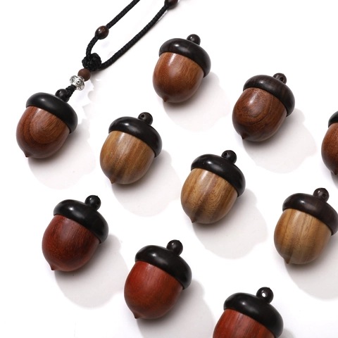Colgante de Sándalo Natural con Forma de Bellota DIY Cuenta Con Mini Contenedor de Tornillo Para Fabricación de Joyas Accesorio