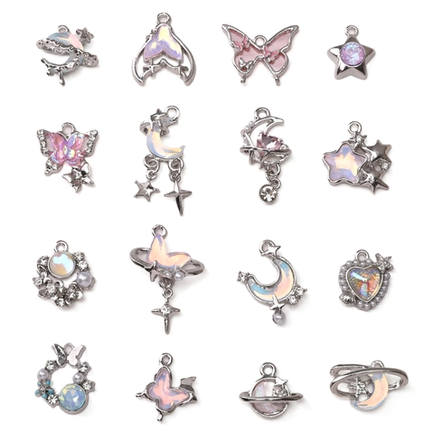 Alloy Butterfly Moon Heart Star Pendant Only Without Chain Synthetic Opal Rhinestone DIY Jewelry Making Charms Accessory