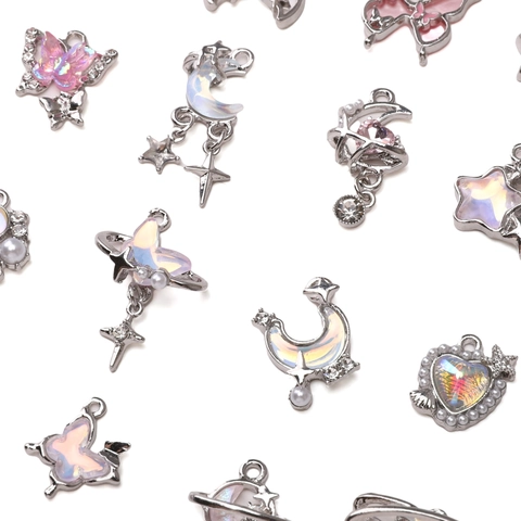 Alloy Butterfly Moon Heart Star Pendant Only Without Chain Synthetic Opal Rhinestone DIY Jewelry Making Charms Accessory