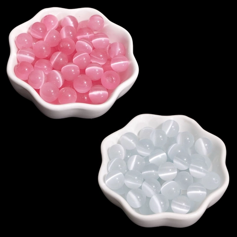 Synthetic Cat Eye Beads Round Loose Spacer Beads Pink White For DIY Bracelet Necklace Earring Jewelry Making Materials Accessories