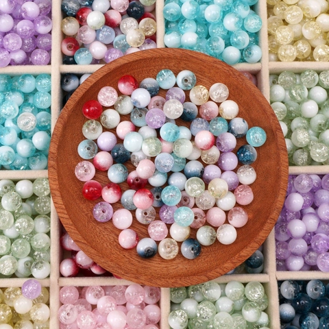 Colorful Crackled Glass Round Beads For DIY Jewelry Making Colorful Loose Spacer Beads For Bracelets Necklaces Crafts 8mm 10mm