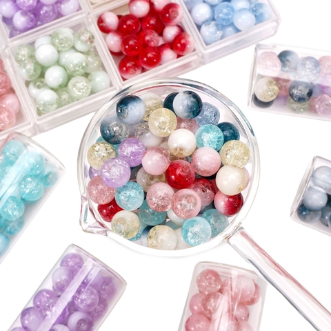 Colorful Crackled Glass Round Beads For DIY Jewelry Making Colorful Loose Spacer Beads For Bracelets Necklaces Crafts 8mm 10mm