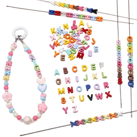 Cuentas de Letras del Alfabeto de Aleación Coloridas para Hacer Joyas DIY Cuentas Espaciadoras de Metal Pintado para Pulseras