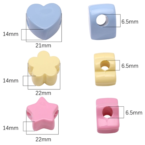 Perles à Gros Trous en Acrylique Crème Macaron Forme de Cœur Étoile Fleur de Prunier DIY Fabrication de Bijoux pour Chaîne de Téléphone Porte-clés
