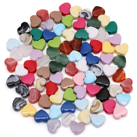 Perline a Cuore in Acrilico Marmo Tinta Unita Foro Grande Forma di Cuore Perline Distanziatrici Sciolte per DIY Gioielli Bracciale Collana