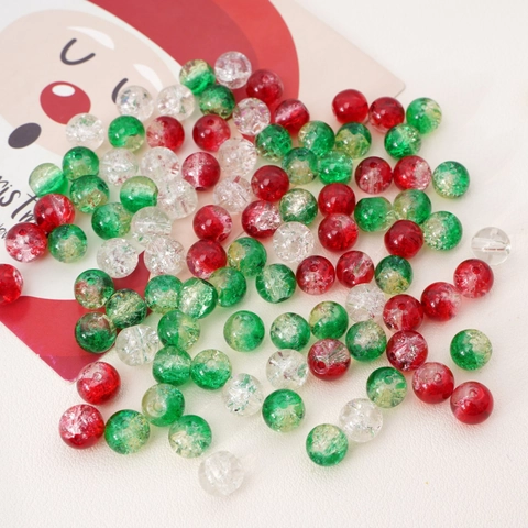 Cuentas de Vidrio de Colores Navideños Para Creación de Joyas DIY Juego de Cuentas Sueltas Redondas Para Accesorios de Collar Pulsera Hechos a Mano Rojo Verde Blanco