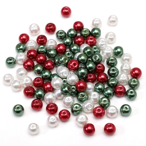 DIY Christmas Jewelry Making Beads Round Glass Artificial Pearl Porcelain Beads For Bracelet Necklace Red Green White Festive Beads